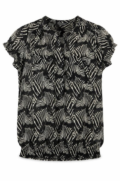 Marks and Spencer Womens Black Animal Print Polyester Basic Blouse Size 10 V-Neck - Zebra Print