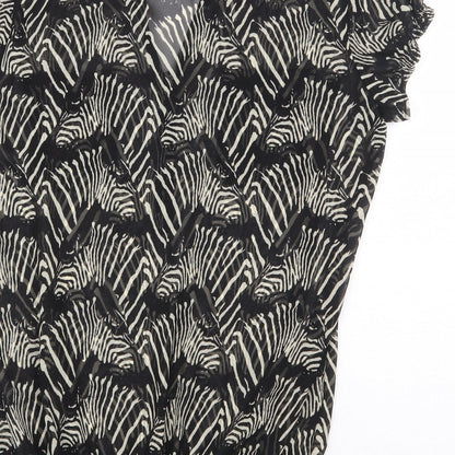 Marks and Spencer Womens Black Animal Print Polyester Basic Blouse Size 10 V-Neck - Zebra Print