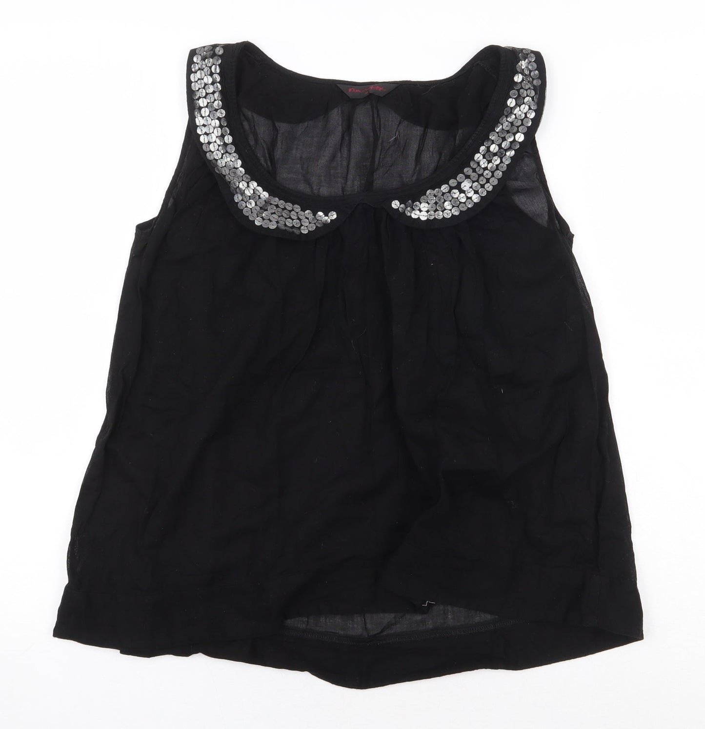 Miss Selfridge Womens Black 100% Cotton Basic Blouse Size 10 Scoop Neck