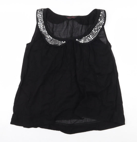 Miss Selfridge Womens Black 100% Cotton Basic Blouse Size 10 Scoop Neck