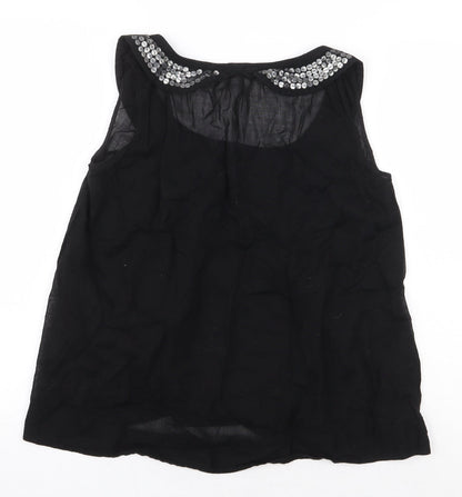 Miss Selfridge Womens Black 100% Cotton Basic Blouse Size 10 Scoop Neck