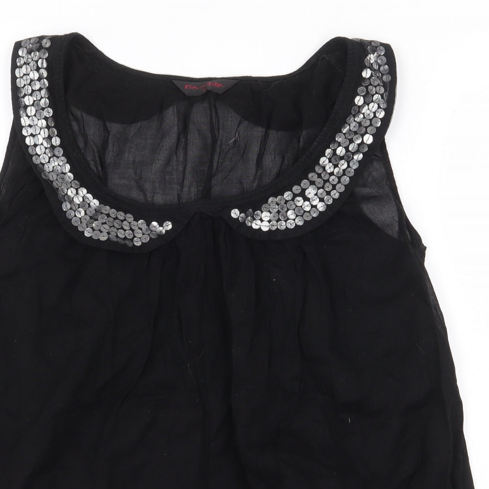 Miss Selfridge Womens Black 100% Cotton Basic Blouse Size 10 Scoop Neck