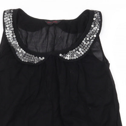 Miss Selfridge Womens Black 100% Cotton Basic Blouse Size 10 Scoop Neck