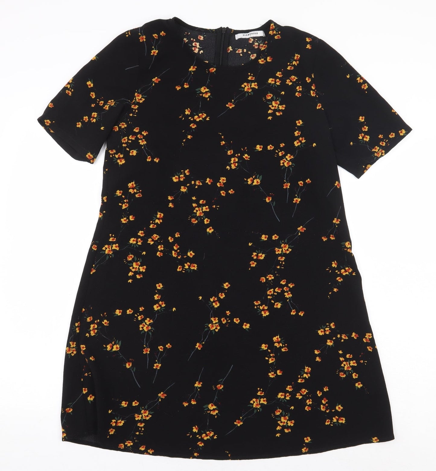 Glamorous Womens Black Floral Polyester Basic Blouse Size 10 Boat Neck