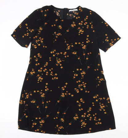 Glamorous Womens Black Floral Polyester Basic Blouse Size 10 Boat Neck