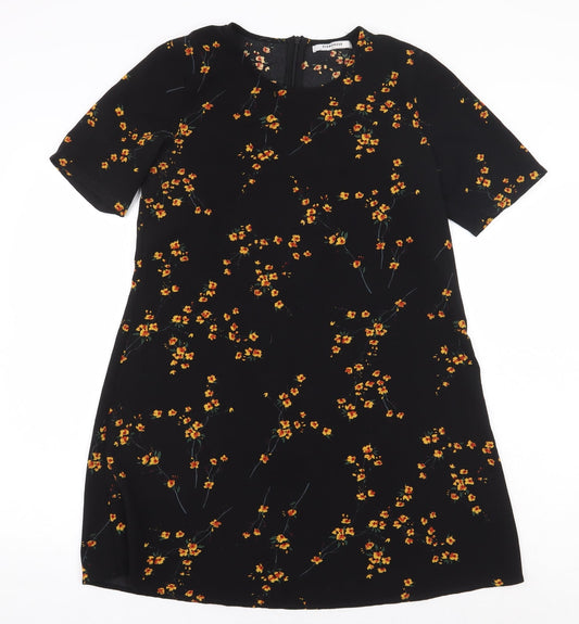 Glamorous Womens Black Floral Polyester Basic Blouse Size 10 Boat Neck