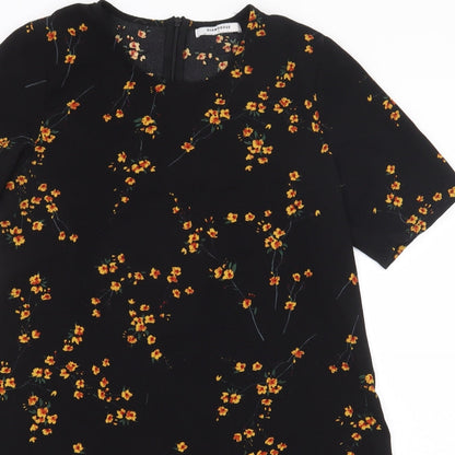 Glamorous Womens Black Floral Polyester Basic Blouse Size 10 Boat Neck