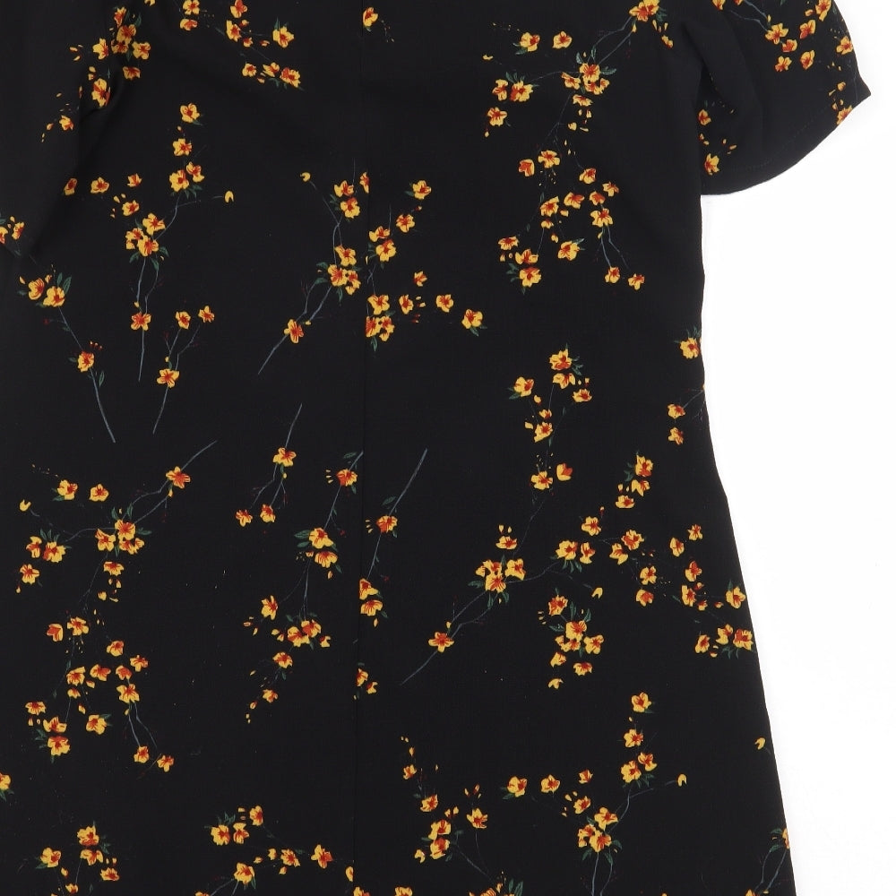 Glamorous Womens Black Floral Polyester Basic Blouse Size 10 Boat Neck