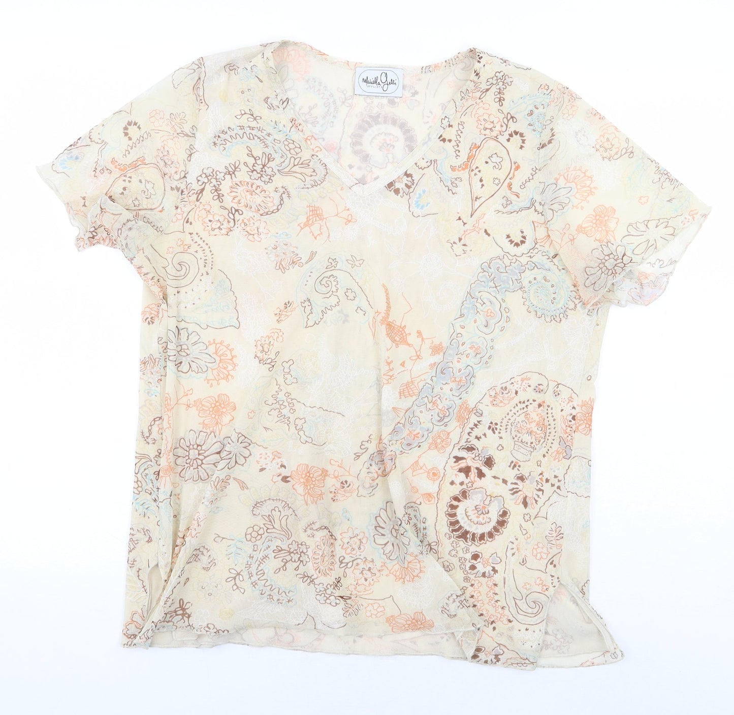 Maliella Gelli Womens Beige Floral Polyester Basic Blouse Size 14 V-Neck - Size 14/16