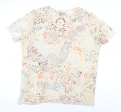 Maliella Gelli Womens Beige Floral Polyester Basic Blouse Size 14 V-Neck - Size 14/16