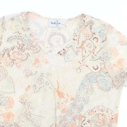 Maliella Gelli Womens Beige Floral Polyester Basic Blouse Size 14 V-Neck - Size 14/16