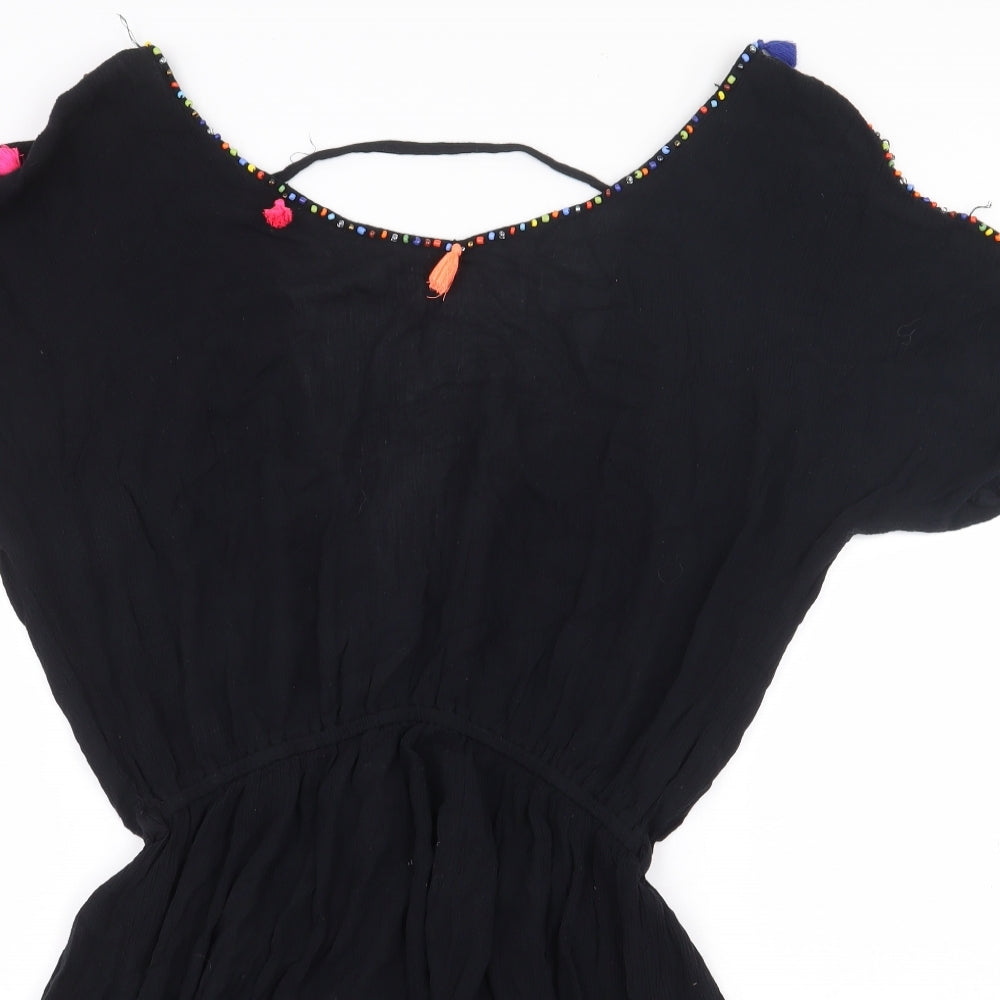 Papaya Womens Black Viscose A-Line Size S V-Neck Pullover