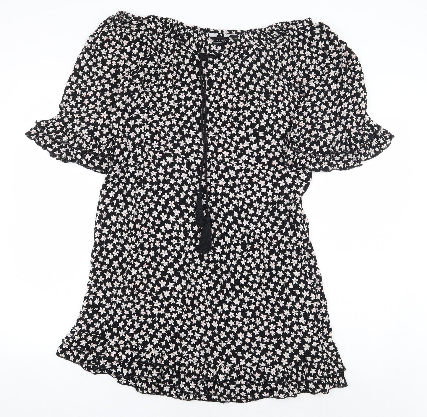 Dorothy Perkins Womens Black Floral Viscose A-Line Size 12 Off the Shoulder Pullover