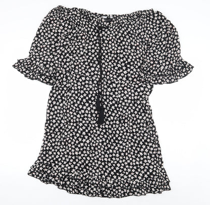 Dorothy Perkins Womens Black Floral Viscose A-Line Size 12 Off the Shoulder Pullover