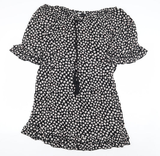 Dorothy Perkins Womens Black Floral Viscose A-Line Size 12 Off the Shoulder Pullover