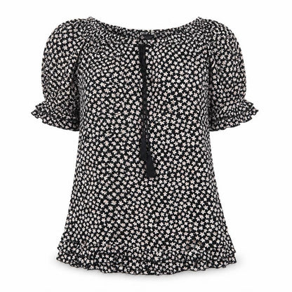 Dorothy Perkins Womens Black Floral Viscose A-Line Size 12 Off the Shoulder Pullover