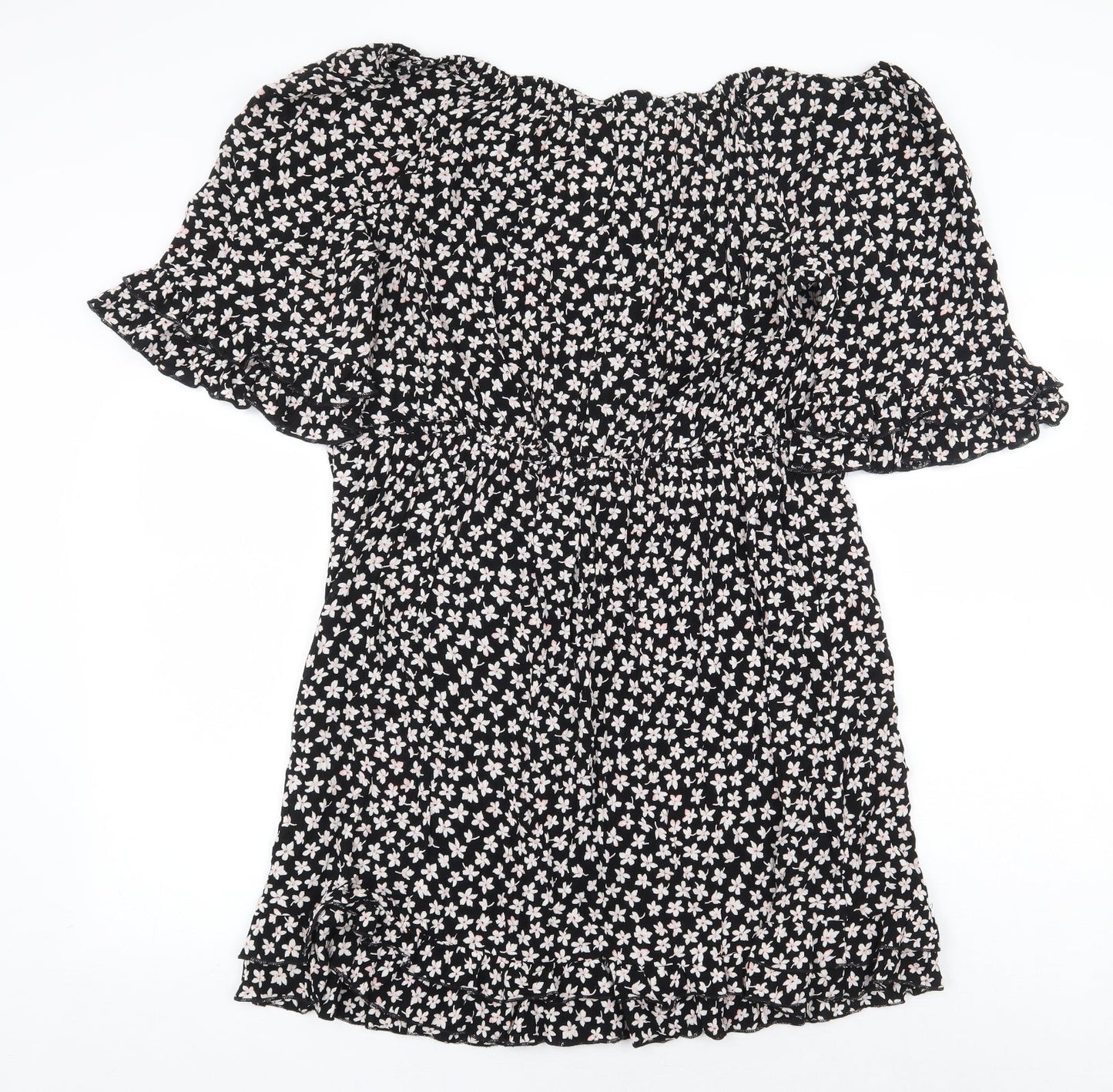 Dorothy Perkins Womens Black Floral Viscose A-Line Size 12 Off the Shoulder Pullover