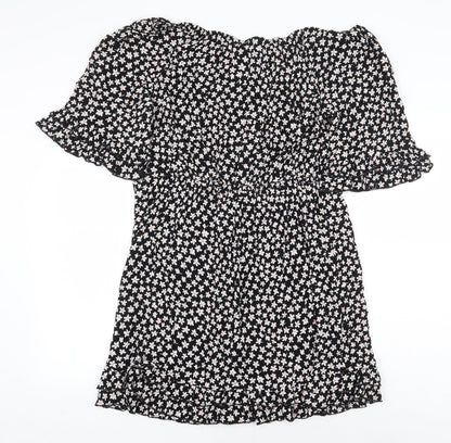 Dorothy Perkins Womens Black Floral Viscose A-Line Size 12 Off the Shoulder Pullover