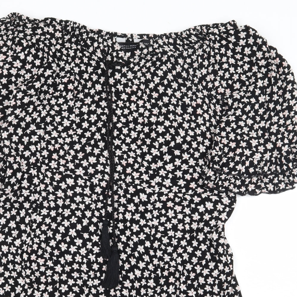 Dorothy Perkins Womens Black Floral Viscose A-Line Size 12 Off the Shoulder Pullover
