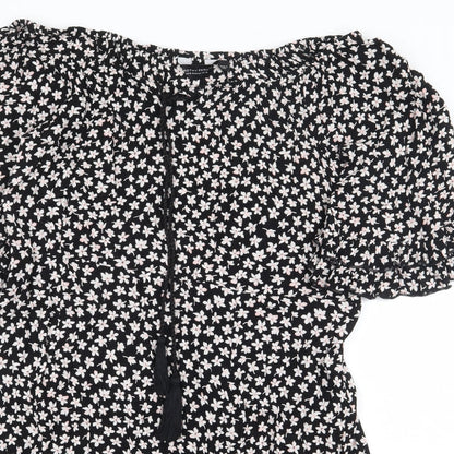 Dorothy Perkins Womens Black Floral Viscose A-Line Size 12 Off the Shoulder Pullover