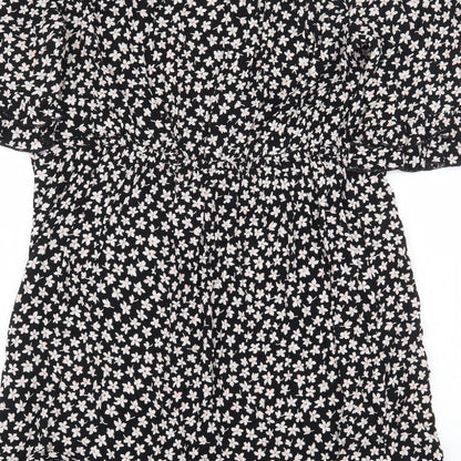 Dorothy Perkins Womens Black Floral Viscose A-Line Size 12 Off the Shoulder Pullover