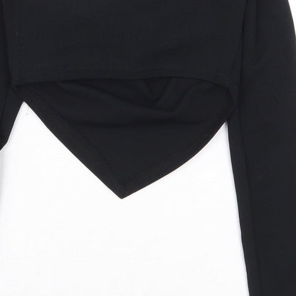 PRETTYLITTLETHING Womens Black Polyester Cropped Blouse Size 6 V-Neck - Asymmetric