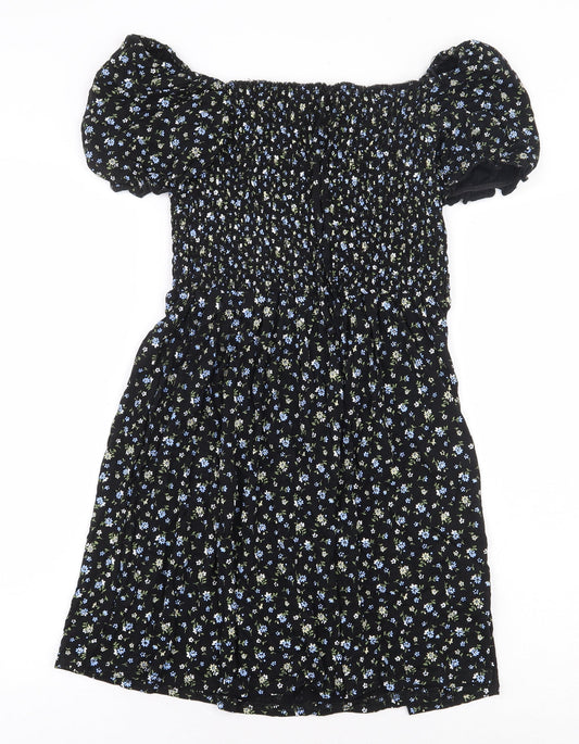 Quiz Womens Black Floral Viscose A-Line Size 10 Off the Shoulder Pullover