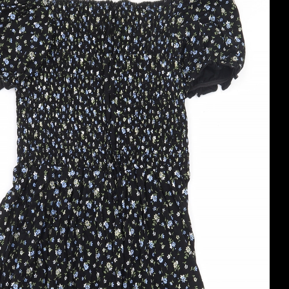 Quiz Womens Black Floral Viscose A-Line Size 10 Off the Shoulder Pullover