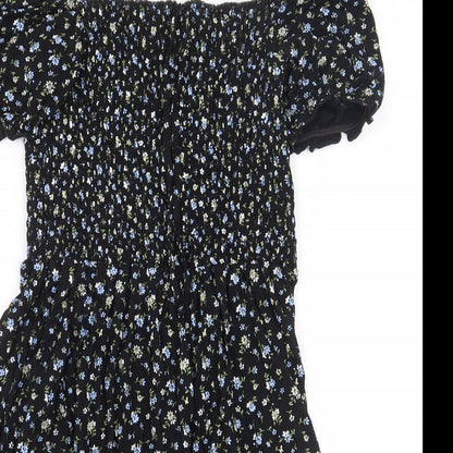 Quiz Womens Black Floral Viscose A-Line Size 10 Off the Shoulder Pullover