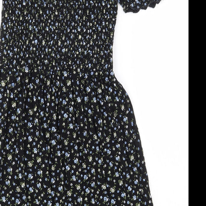 Quiz Womens Black Floral Viscose A-Line Size 10 Off the Shoulder Pullover