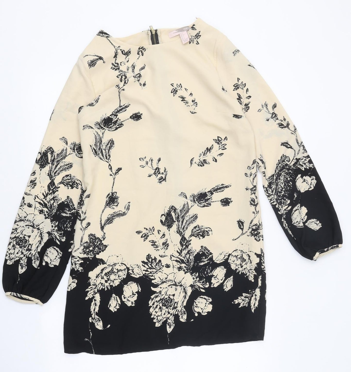 FOREVER 21 Womens Beige Floral Polyester A-Line Size S Round Neck Zip