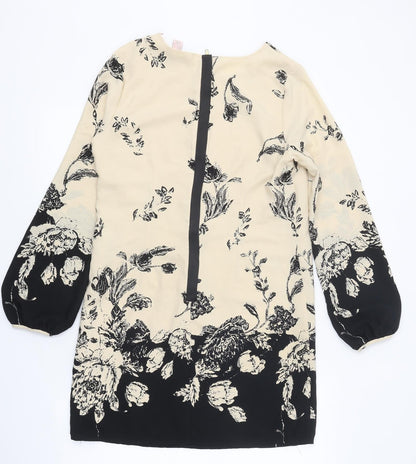 FOREVER 21 Womens Beige Floral Polyester A-Line Size S Round Neck Zip