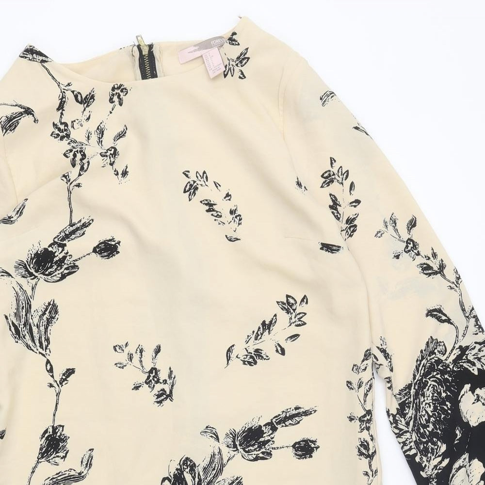FOREVER 21 Womens Beige Floral Polyester A-Line Size S Round Neck Zip