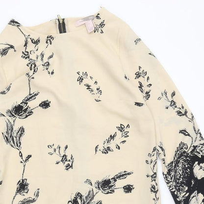 FOREVER 21 Womens Beige Floral Polyester A-Line Size S Round Neck Zip