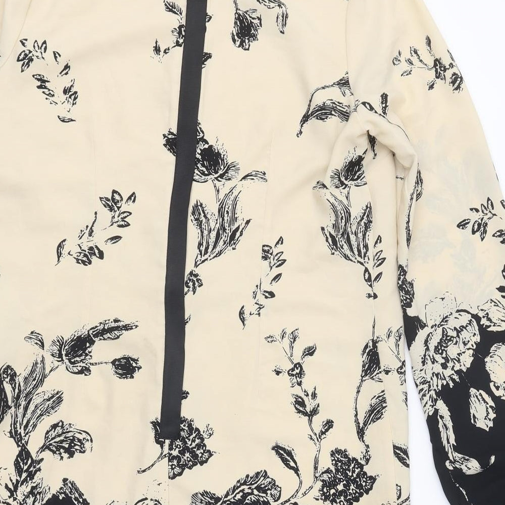 FOREVER 21 Womens Beige Floral Polyester A-Line Size S Round Neck Zip