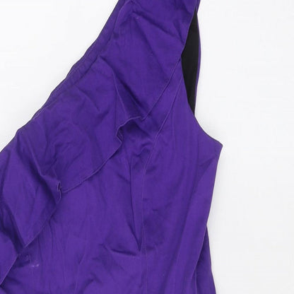 New Look Womens Purple Polyester Mini Size 10 One Shoulder Zip