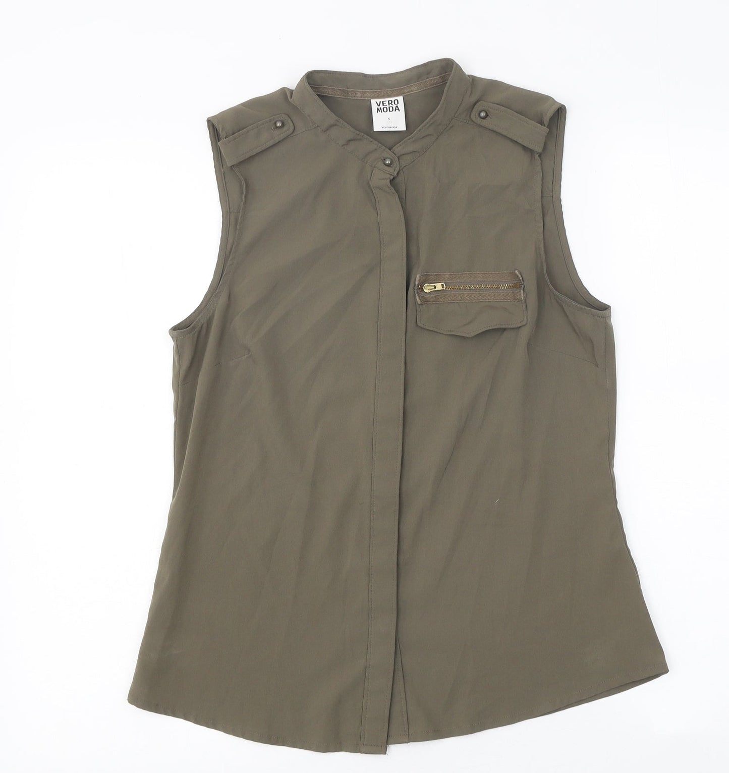 Womens UK Size S VERO MODA Green Basic Button-Up