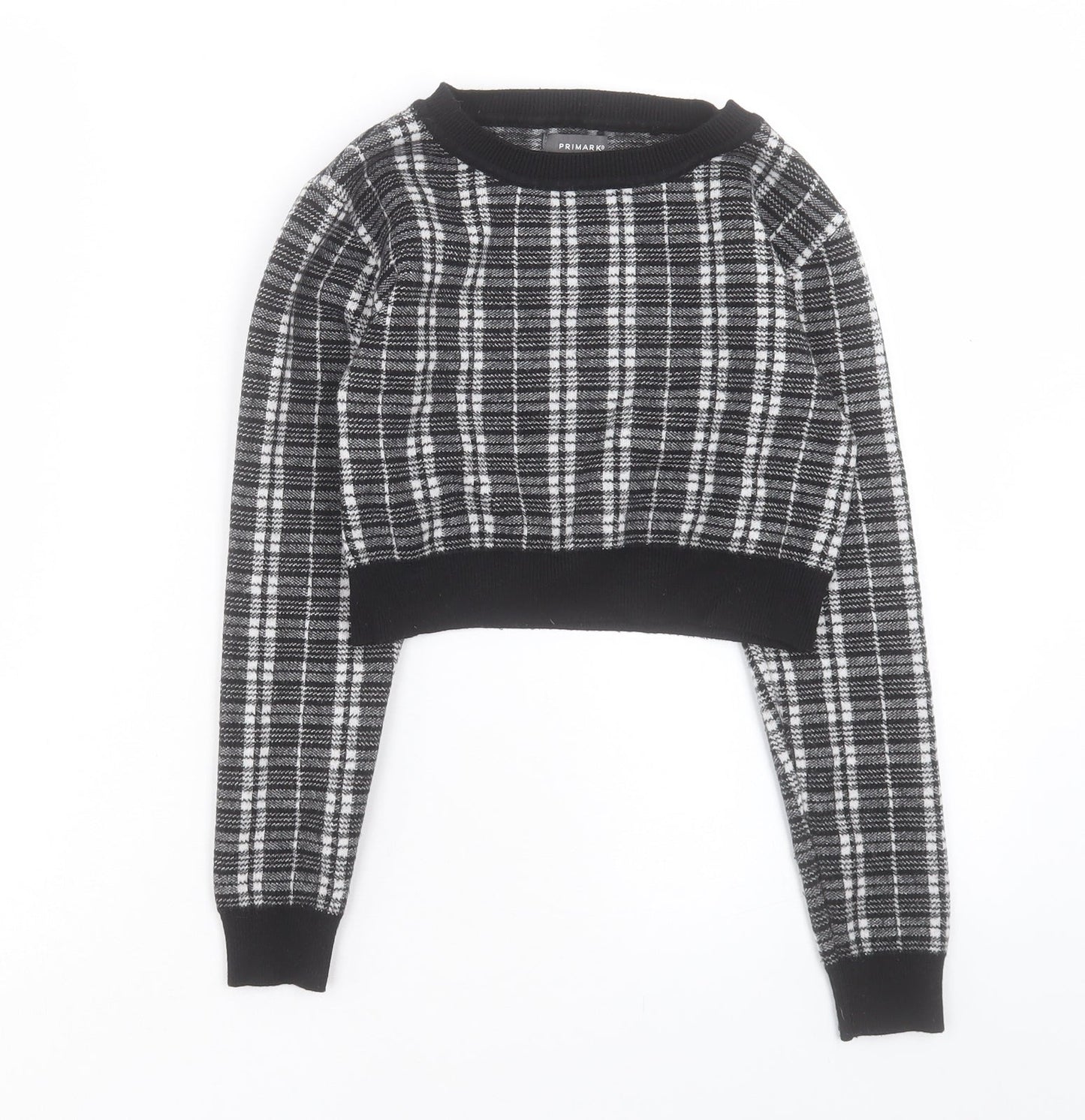 Primark Womens Black Crew Neck Plaid Acrylic Pullover Jumper Size XS - Size 6-8