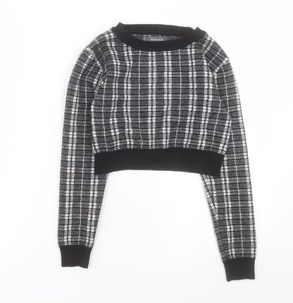 Primark Womens Black Crew Neck Plaid Acrylic Pullover Jumper Size XS - Size 6-8