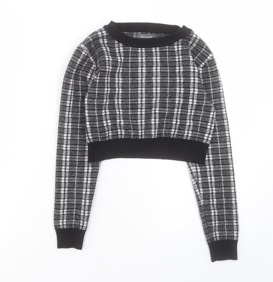 Primark Womens Black Crew Neck Plaid Acrylic Pullover Jumper Size XS - Size 6-8