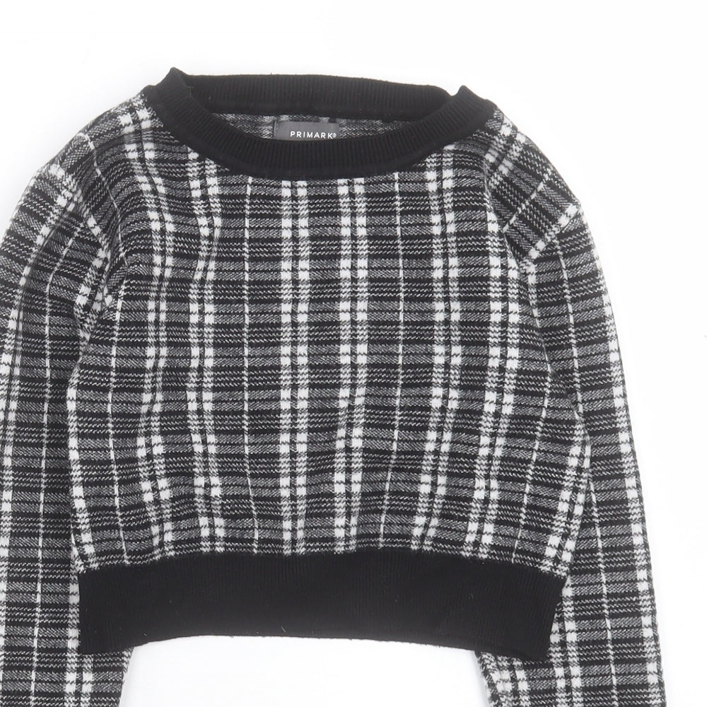 Primark Womens Black Crew Neck Plaid Acrylic Pullover Jumper Size XS - Size 6-8