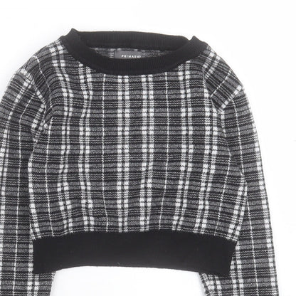 Primark Womens Black Crew Neck Plaid Acrylic Pullover Jumper Size XS - Size 6-8