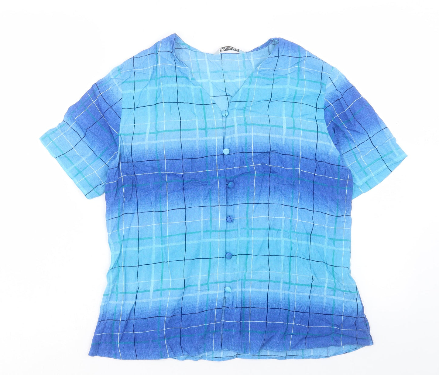 Berkertex Womens Blue Viscose Basic Button-Up Size 14 V-Neck