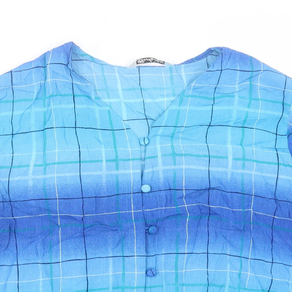 Berkertex Womens Blue Viscose Basic Button-Up Size 14 V-Neck