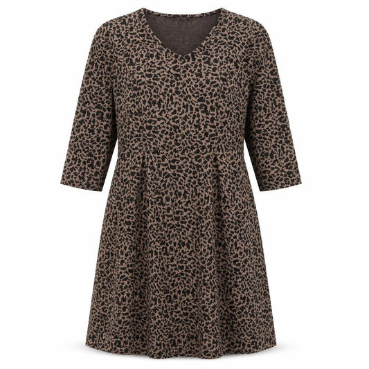 Collection London Womens Brown Animal Print Polyester A-Line Size 14 V-Neck Pullover