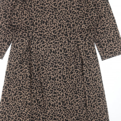 Collection London Womens Brown Animal Print Polyester A-Line Size 14 V-Neck Pullover