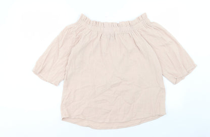 Primark Womens Pink Cotton Basic T-Shirt Size 10 Boat Neck