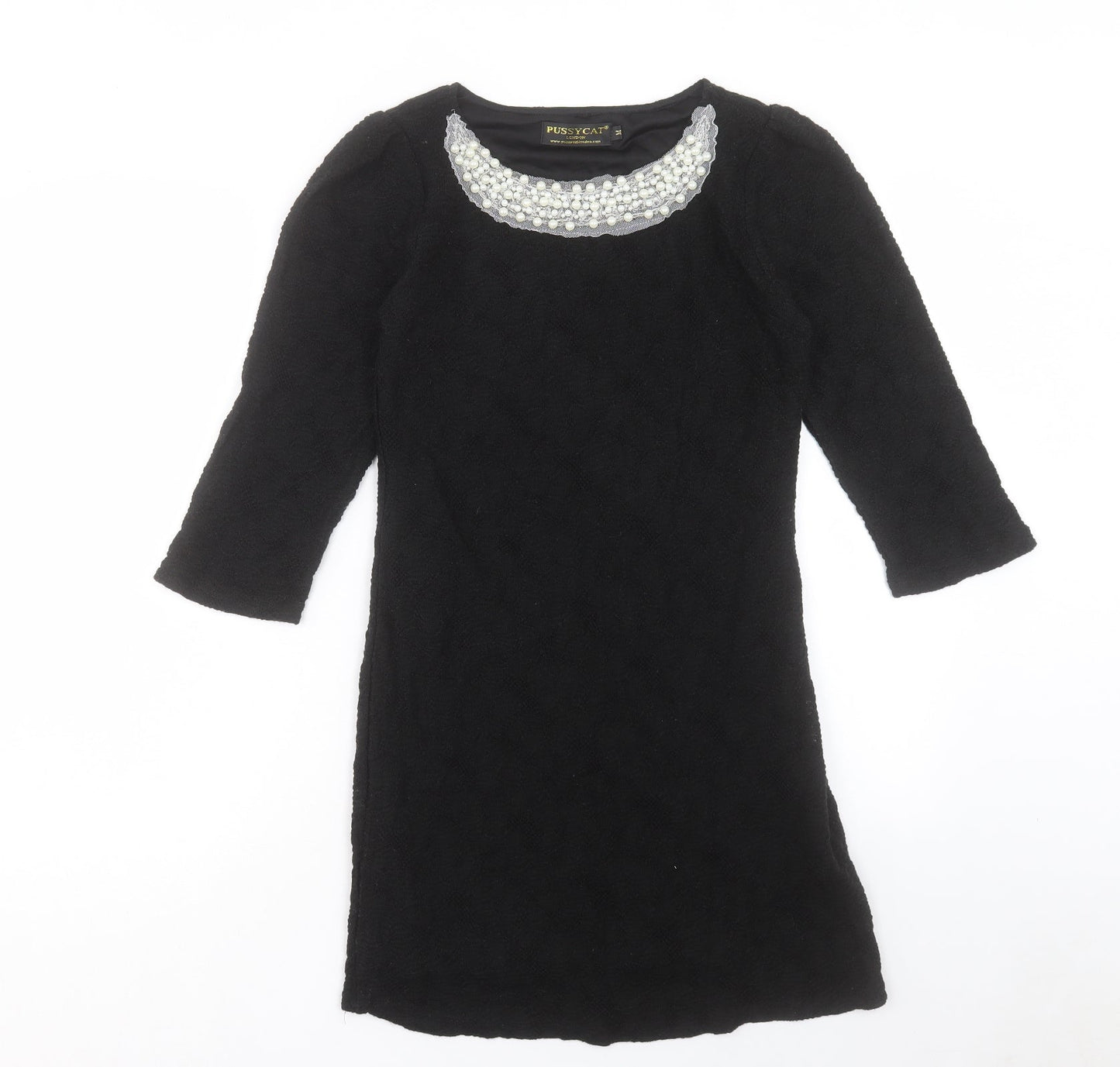 Pussycat London Womens Black Polyester Shift Size M Boat Neck Pullover