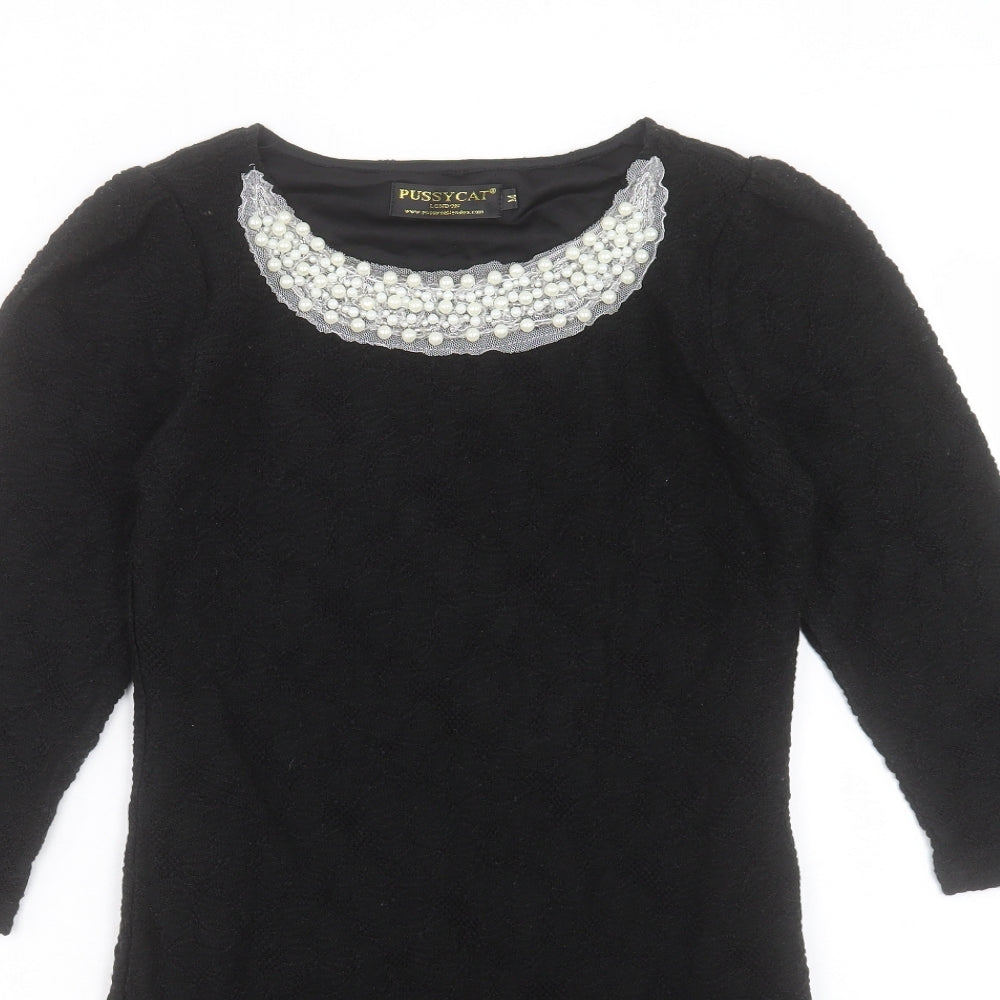 Pussycat London Womens Black Polyester Shift Size M Boat Neck Pullover