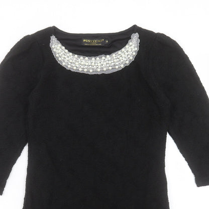 Pussycat London Womens Black Polyester Shift Size M Boat Neck Pullover